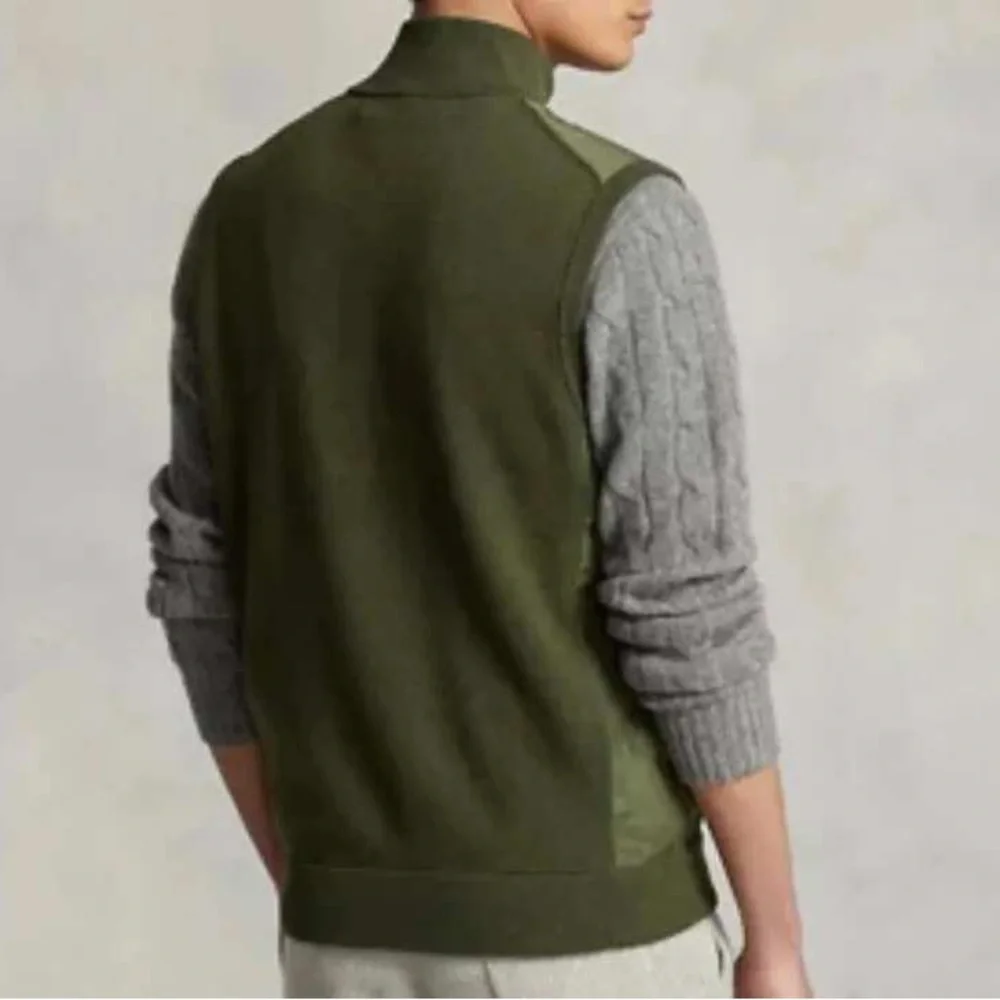 Polo Ralph Lauren Men's Olive Woven Knit Fully Lined Zipper Front Hybrid Vest - Picture 2 of 13